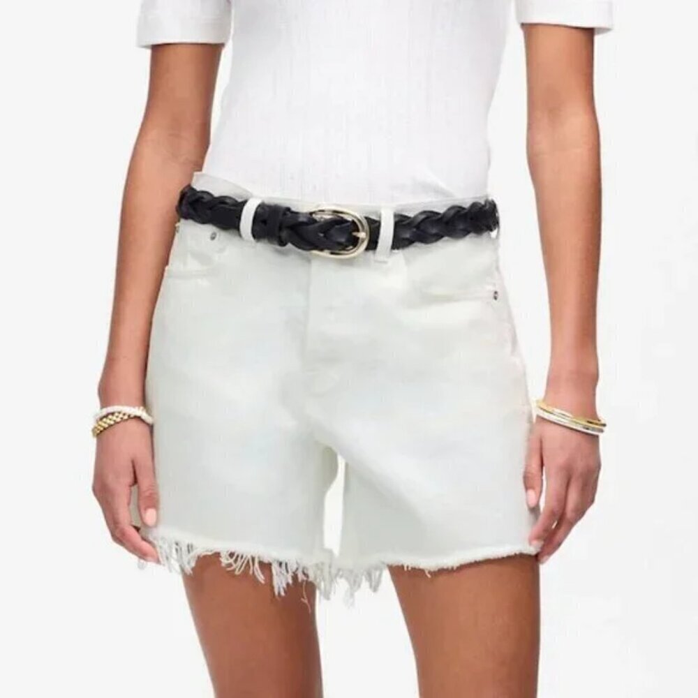 Madewell Brynn Long Shorts High Rise Raw Hem Button Fly White Size 23 NWT